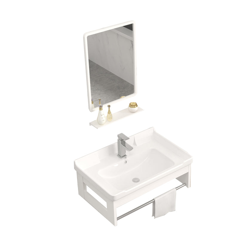 Wall Mounted Vanity Set White Storage Shelf Faucet Sink Vanity with Mirror Vanity & Faucet & Mirrors 24"L x 18"W x 10"H Towel Holder Clearhalo 'Bathroom Remodel & Bathroom Fixtures' 'Bathroom Vanities' 'bathroom_vanities' 'Home Improvement' 'home_improvement' 'home_improvement_bathroom_vanities' 7198863