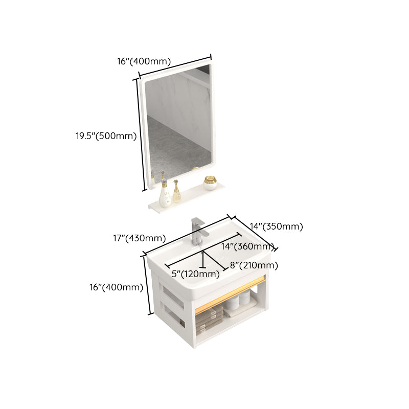 Wall Mounted Vanity Set White Storage Shelf Faucet Sink Vanity with Mirror Clearhalo 'Bathroom Remodel & Bathroom Fixtures' 'Bathroom Vanities' 'bathroom_vanities' 'Home Improvement' 'home_improvement' 'home_improvement_bathroom_vanities' 7198879