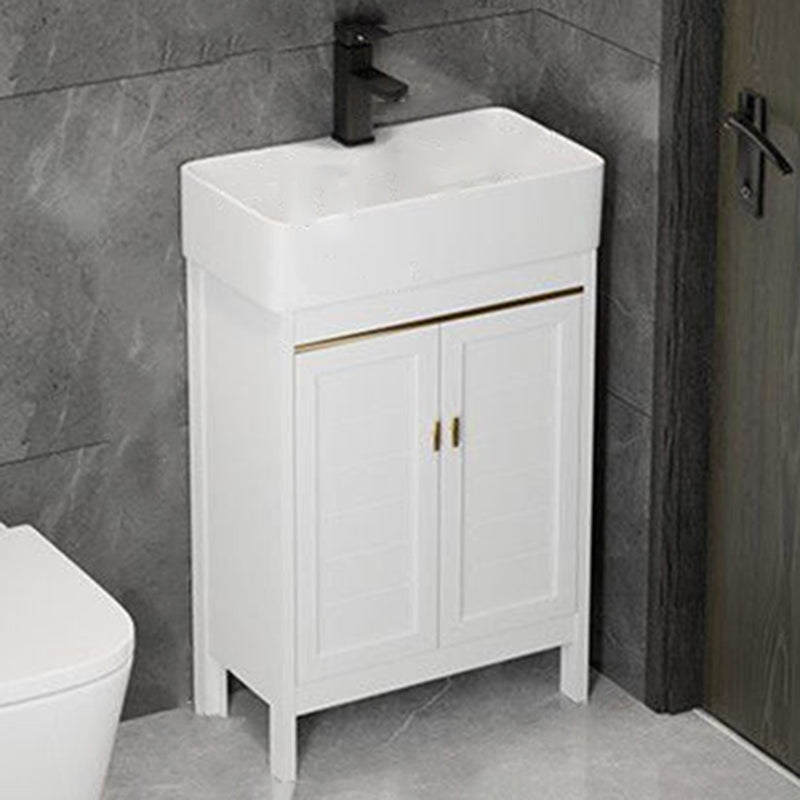 Single Sink Bath Vanity Set White Oval Metal 2 Doors Bathroom Vanity with Mirror Vanity & Faucet 22"L x 12"W x 34"H Clearhalo 'Bathroom Remodel & Bathroom Fixtures' 'Bathroom Vanities' 'bathroom_vanities' 'Home Improvement' 'home_improvement' 'home_improvement_bathroom_vanities' 7198899