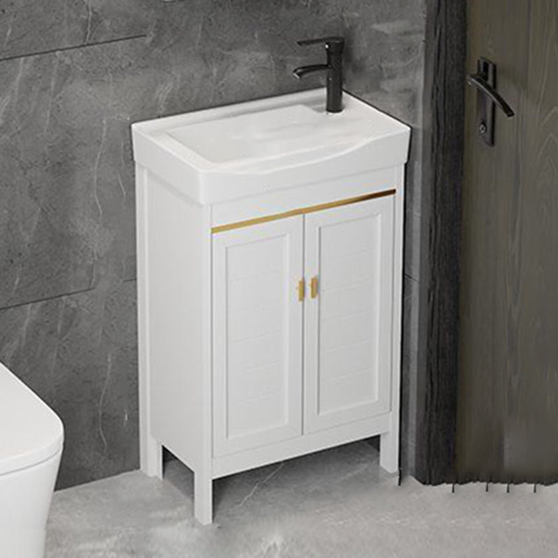 Single Sink Bath Vanity Set White Oval Metal 2 Doors Bathroom Vanity with Mirror Vanity & Faucet 20"L x 12"W x 31"H Clearhalo 'Bathroom Remodel & Bathroom Fixtures' 'Bathroom Vanities' 'bathroom_vanities' 'Home Improvement' 'home_improvement' 'home_improvement_bathroom_vanities' 7198902