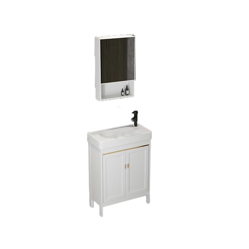 Single Sink Bath Vanity Set White Oval Metal 2 Doors Bathroom Vanity with Mirror Clearhalo 'Bathroom Remodel & Bathroom Fixtures' 'Bathroom Vanities' 'bathroom_vanities' 'Home Improvement' 'home_improvement' 'home_improvement_bathroom_vanities' 7198906