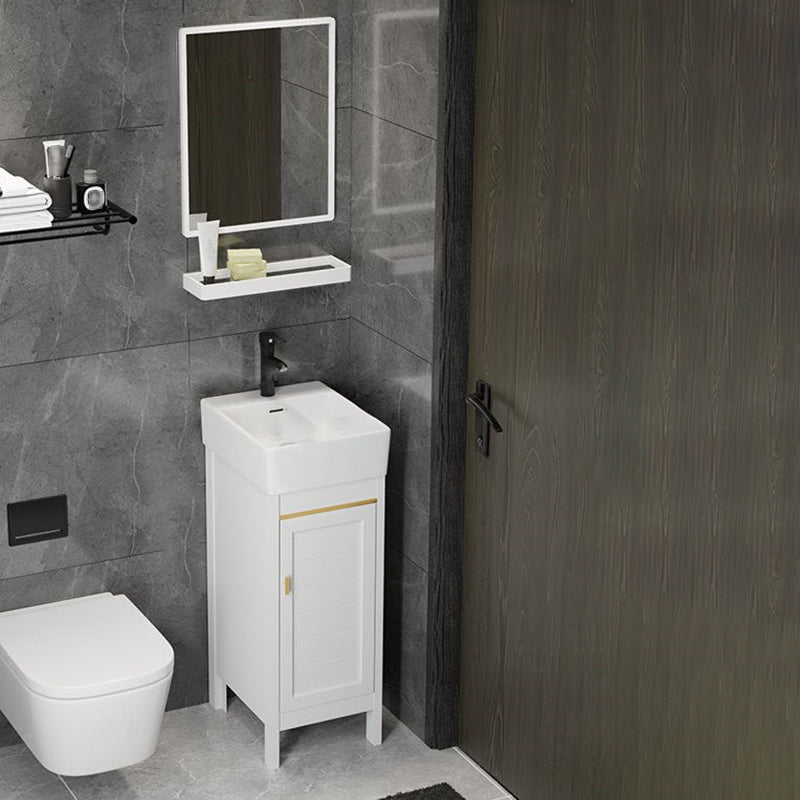 Single Sink Bath Vanity Set White Oval Metal 2 Doors Bathroom Vanity with Mirror Vanity & Faucet & Mirrors 12"L x 16"W x 34"H Clearhalo 'Bathroom Remodel & Bathroom Fixtures' 'Bathroom Vanities' 'bathroom_vanities' 'Home Improvement' 'home_improvement' 'home_improvement_bathroom_vanities' 7198907