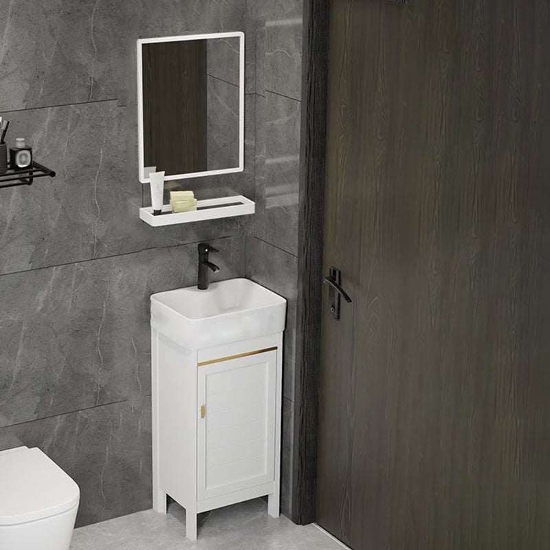 Single Sink Bath Vanity Set White Oval Metal 2 Doors Bathroom Vanity with Mirror Vanity & Faucet & Mirrors 16"L x 12"W x 34"H Clearhalo 'Bathroom Remodel & Bathroom Fixtures' 'Bathroom Vanities' 'bathroom_vanities' 'Home Improvement' 'home_improvement' 'home_improvement_bathroom_vanities' 7198909