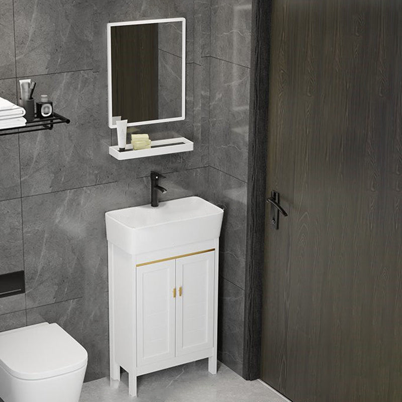 Single Sink Bath Vanity Set White Oval Metal 2 Doors Bathroom Vanity with Mirror Vanity & Faucet & Mirrors 20"L x 10"W x 34"H Clearhalo 'Bathroom Remodel & Bathroom Fixtures' 'Bathroom Vanities' 'bathroom_vanities' 'Home Improvement' 'home_improvement' 'home_improvement_bathroom_vanities' 7198910