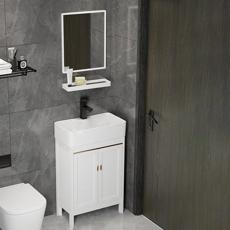 Single Sink Bath Vanity Set White Oval Metal 2 Doors Bathroom Vanity with Mirror Vanity & Faucet & Mirrors 22"L x 12"W x 34"H Clearhalo 'Bathroom Remodel & Bathroom Fixtures' 'Bathroom Vanities' 'bathroom_vanities' 'Home Improvement' 'home_improvement' 'home_improvement_bathroom_vanities' 7198912