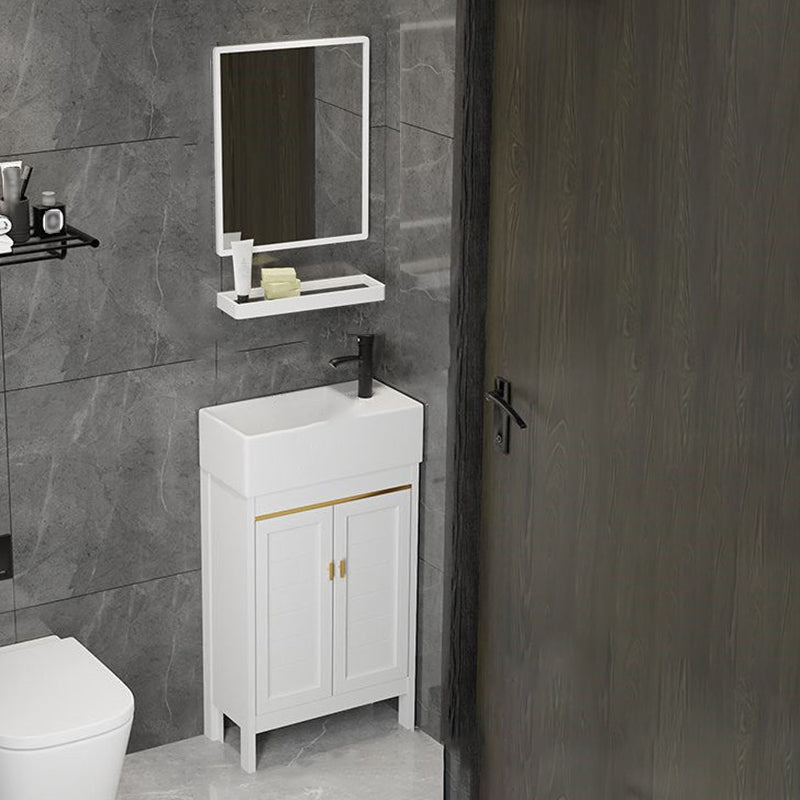 Single Sink Bath Vanity Set White Oval Metal 2 Doors Bathroom Vanity with Mirror Vanity & Faucet & Mirrors 19"L x 10"W x 34"H Clearhalo 'Bathroom Remodel & Bathroom Fixtures' 'Bathroom Vanities' 'bathroom_vanities' 'Home Improvement' 'home_improvement' 'home_improvement_bathroom_vanities' 7198915