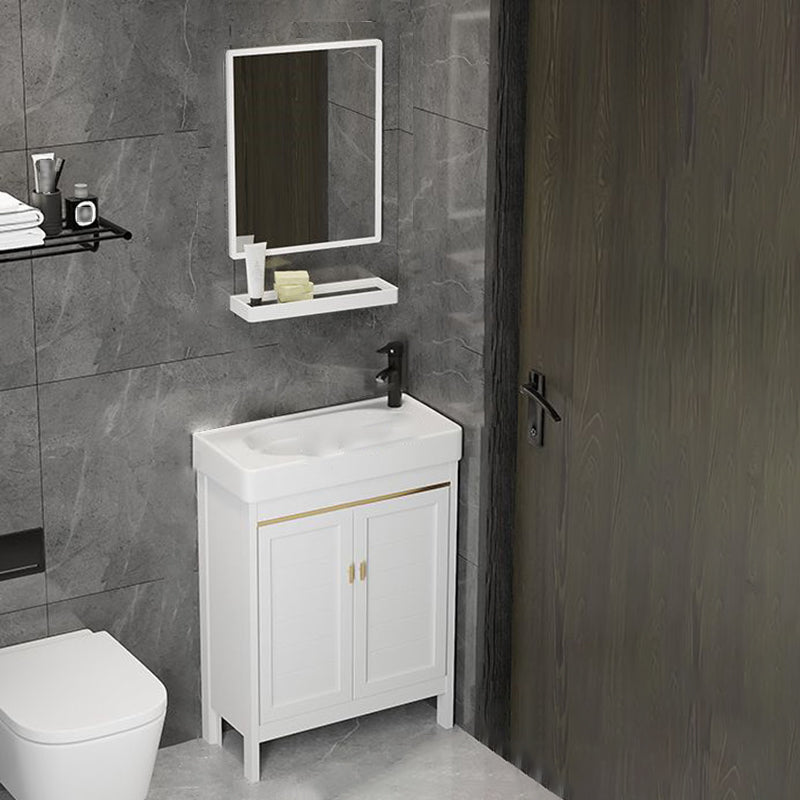 Single Sink Bath Vanity Set White Oval Metal 2 Doors Bathroom Vanity with Mirror Vanity & Faucet & Mirrors 23"L x 11"W x 31"H Clearhalo 'Bathroom Remodel & Bathroom Fixtures' 'Bathroom Vanities' 'bathroom_vanities' 'Home Improvement' 'home_improvement' 'home_improvement_bathroom_vanities' 7198918