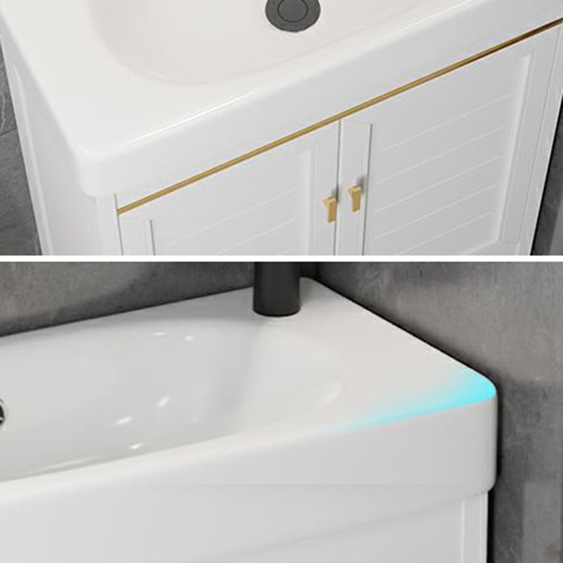 Single Sink Bath Vanity Set White Oval Metal 2 Doors Bathroom Vanity with Mirror Clearhalo 'Bathroom Remodel & Bathroom Fixtures' 'Bathroom Vanities' 'bathroom_vanities' 'Home Improvement' 'home_improvement' 'home_improvement_bathroom_vanities' 7198919