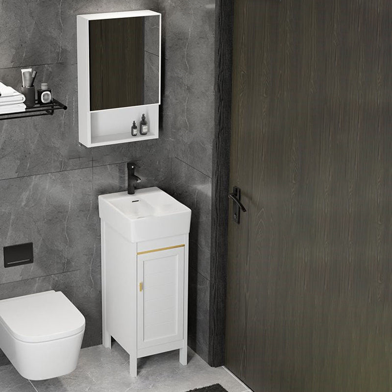 Single Sink Bath Vanity Set White Oval Metal 2 Doors Bathroom Vanity with Mirror Vanity & Faucet & Mirror Cabinet 12"L x 16"W x 34"H Clearhalo 'Bathroom Remodel & Bathroom Fixtures' 'Bathroom Vanities' 'bathroom_vanities' 'Home Improvement' 'home_improvement' 'home_improvement_bathroom_vanities' 7198921
