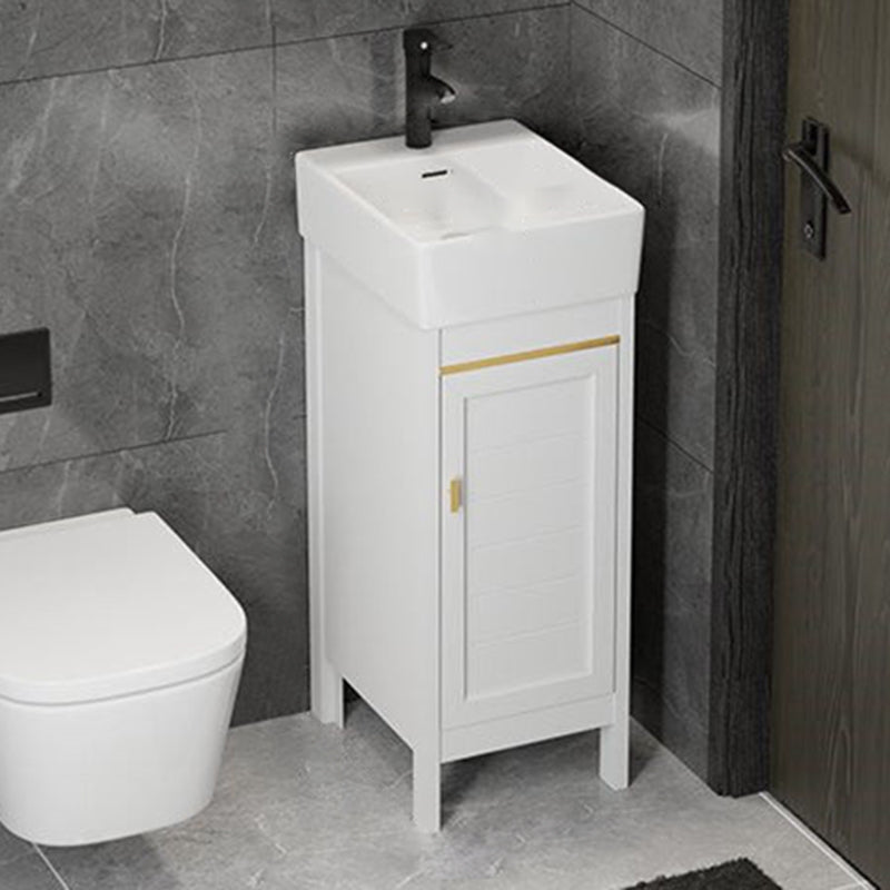 Single Sink Bath Vanity Set White Oval Metal 2 Doors Bathroom Vanity with Mirror Vanity & Faucet 12"L x 16"W x 34"H Clearhalo 'Bathroom Remodel & Bathroom Fixtures' 'Bathroom Vanities' 'bathroom_vanities' 'Home Improvement' 'home_improvement' 'home_improvement_bathroom_vanities' 7198922