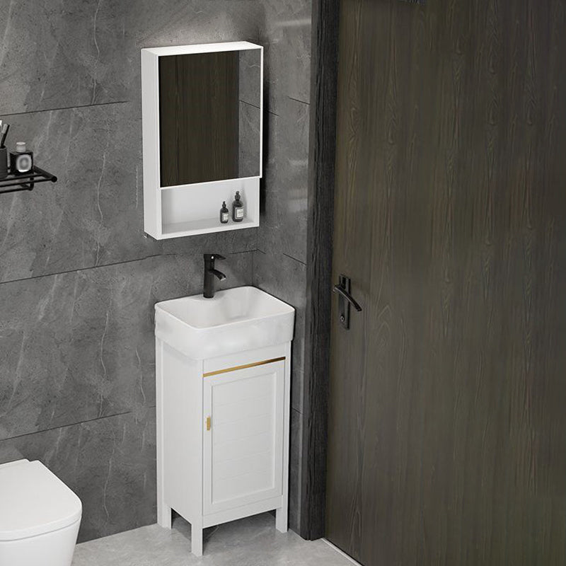 Single Sink Bath Vanity Set White Oval Metal 2 Doors Bathroom Vanity with Mirror Vanity & Faucet & Mirror Cabinet 16"L x 12"W x 34"H Clearhalo 'Bathroom Remodel & Bathroom Fixtures' 'Bathroom Vanities' 'bathroom_vanities' 'Home Improvement' 'home_improvement' 'home_improvement_bathroom_vanities' 7198923
