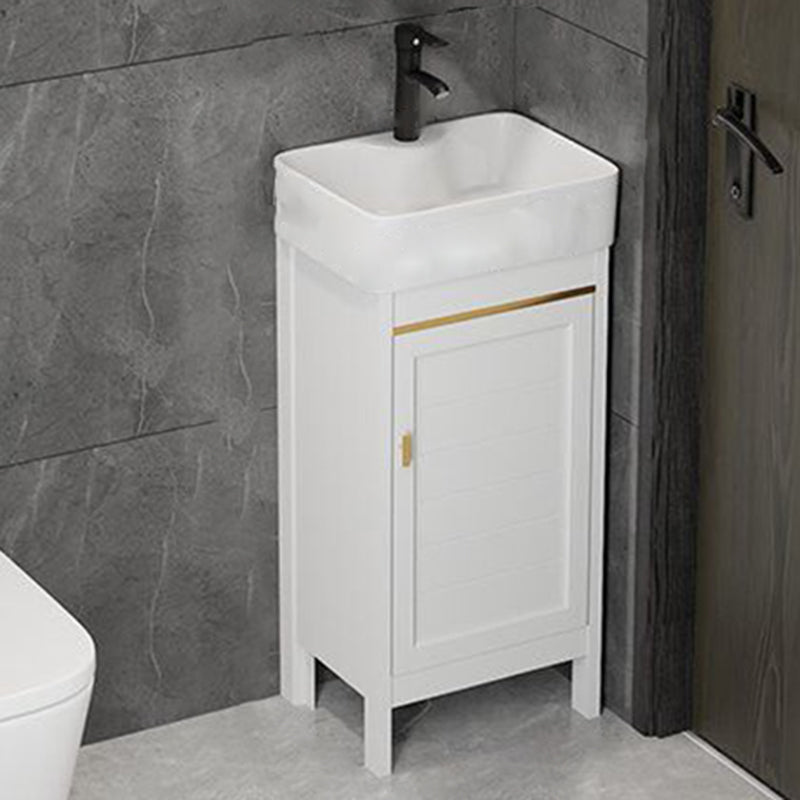 Single Sink Bath Vanity Set White Oval Metal 2 Doors Bathroom Vanity with Mirror Vanity & Faucet 16"L x 12"W x 34"H Clearhalo 'Bathroom Remodel & Bathroom Fixtures' 'Bathroom Vanities' 'bathroom_vanities' 'Home Improvement' 'home_improvement' 'home_improvement_bathroom_vanities' 7198925