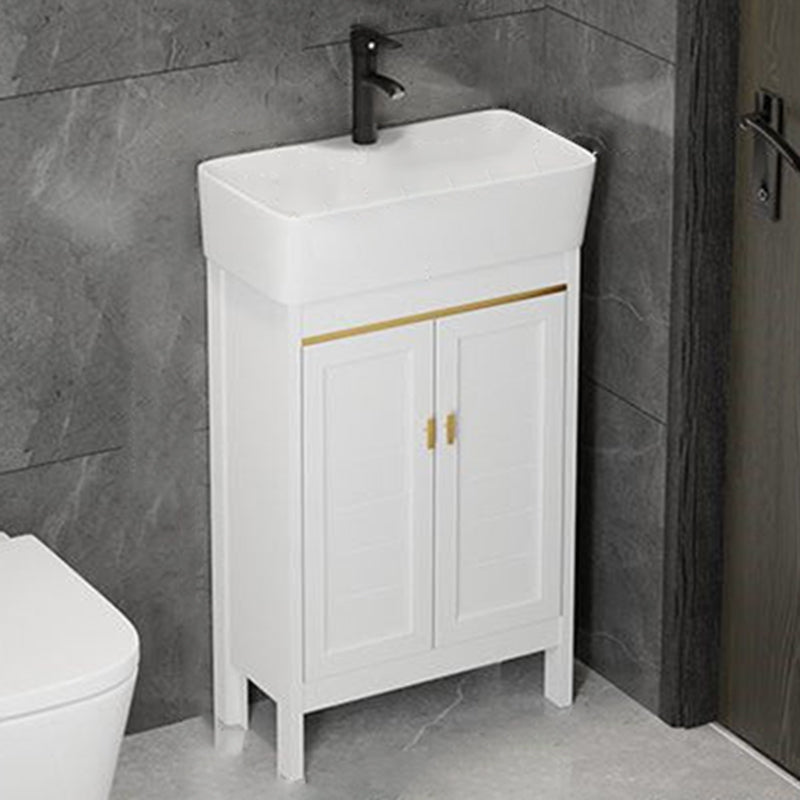 Single Sink Bath Vanity Set White Oval Metal 2 Doors Bathroom Vanity with Mirror Vanity & Faucet 20"L x 10"W x 34"H Clearhalo 'Bathroom Remodel & Bathroom Fixtures' 'Bathroom Vanities' 'bathroom_vanities' 'Home Improvement' 'home_improvement' 'home_improvement_bathroom_vanities' 7198926