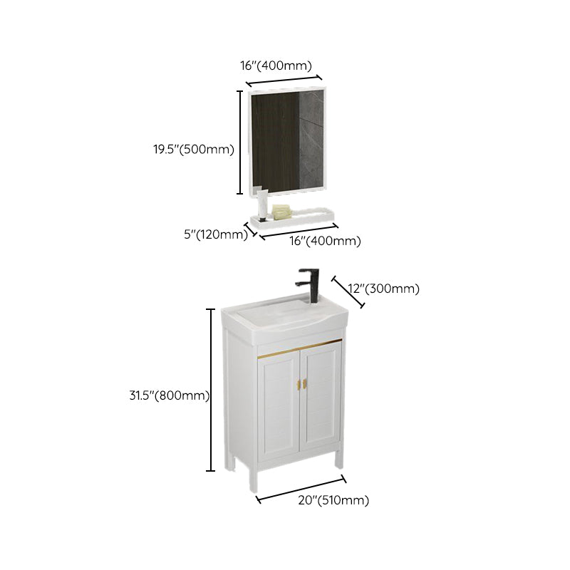 Single Sink Bath Vanity Set White Oval Metal 2 Doors Bathroom Vanity with Mirror Clearhalo 'Bathroom Remodel & Bathroom Fixtures' 'Bathroom Vanities' 'bathroom_vanities' 'Home Improvement' 'home_improvement' 'home_improvement_bathroom_vanities' 7198934