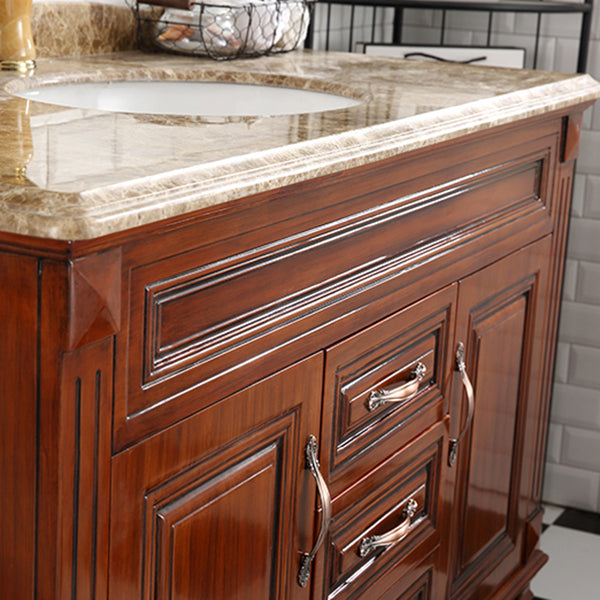 2 Doors Vanity Wood Frame Mirror Freestanding Oval Single Sink Drawers Bath Vanity Clearhalo 'Bathroom Remodel & Bathroom Fixtures' 'Bathroom Vanities' 'bathroom_vanities' 'Home Improvement' 'home_improvement' 'home_improvement_bathroom_vanities' 7199179