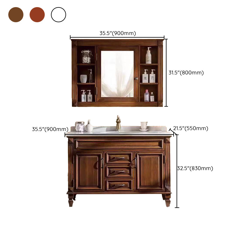 2 Doors Vanity Wood Frame Mirror Freestanding Oval Single Sink Drawers Bath Vanity Clearhalo 'Bathroom Remodel & Bathroom Fixtures' 'Bathroom Vanities' 'bathroom_vanities' 'Home Improvement' 'home_improvement' 'home_improvement_bathroom_vanities' 7199184