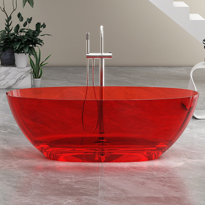 Antique Finish Soaking Bathtub Modern Stand Alone Oval Bath Tub Red Clearhalo 'Bathroom Remodel & Bathroom Fixtures' 'Bathtubs' 'Home Improvement' 'home_improvement' 'home_improvement_bathtubs' 'Showers & Bathtubs' 7205346