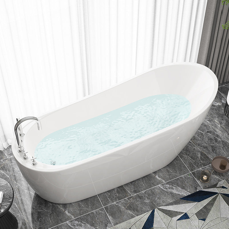 Slipper Modern Bath Oval White Soaking Acrylic Stand Alone Bathtub White 67"L x 29"W x 29"H Tub with Silver 5-Piece Set Clearhalo 'Bathroom Remodel & Bathroom Fixtures' 'Bathtubs' 'Home Improvement' 'home_improvement' 'home_improvement_bathtubs' 'Showers & Bathtubs' 7205471