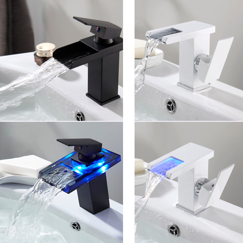 Waterfall Spout Vessel Sink Faucet Single Handle Square Faucet Clearhalo 'Accueil' 'Amélioration Domiciliaire' 'bathroom_sink_faucets' 'Ensembles de Lavabo & de Robinet de Toilette' 'home_improvement' 'home_improvement_bathroom_sink_faucets' 'Robinet de Lavabo de Salle de Bain' 'Rénovation et Équipement de Salle de Bain' 7205855