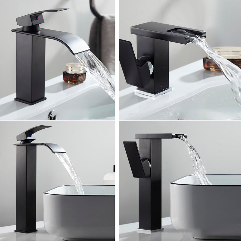 Waterfall Spout Vessel Sink Faucet Single Handle Square Faucet Clearhalo 'Accueil' 'Amélioration Domiciliaire' 'bathroom_sink_faucets' 'Ensembles de Lavabo & de Robinet de Toilette' 'home_improvement' 'home_improvement_bathroom_sink_faucets' 'Robinet de Lavabo de Salle de Bain' 'Rénovation et Équipement de Salle de Bain' 7205858