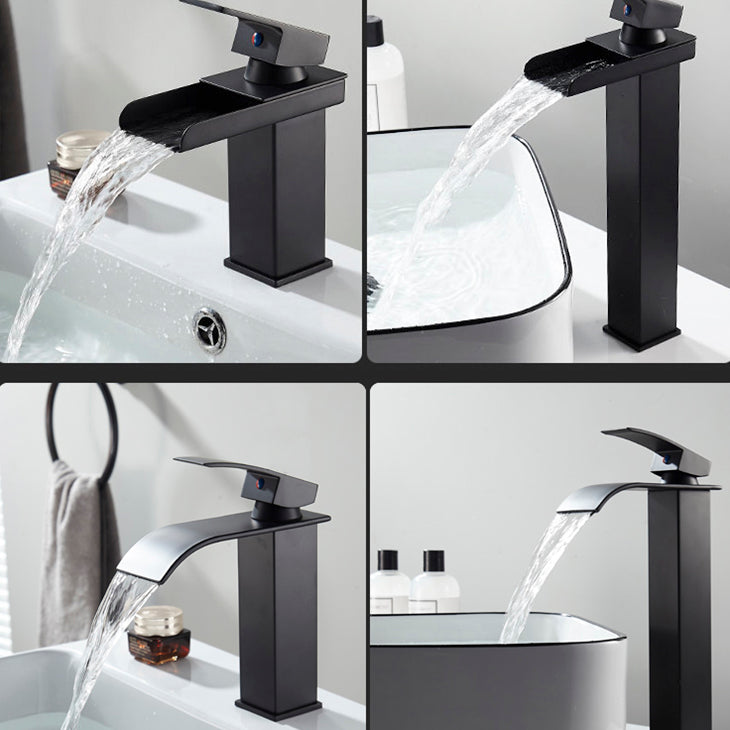 Waterfall Spout Vessel Sink Faucet Single Handle Square Faucet Clearhalo 'Accueil' 'Amélioration Domiciliaire' 'bathroom_sink_faucets' 'Ensembles de Lavabo & de Robinet de Toilette' 'home_improvement' 'home_improvement_bathroom_sink_faucets' 'Robinet de Lavabo de Salle de Bain' 'Rénovation et Équipement de Salle de Bain' 7205869