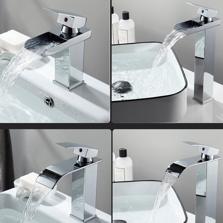 Waterfall Spout Vessel Sink Faucet Single Handle Square Faucet Clearhalo 'Accueil' 'Amélioration Domiciliaire' 'bathroom_sink_faucets' 'Ensembles de Lavabo & de Robinet de Toilette' 'home_improvement' 'home_improvement_bathroom_sink_faucets' 'Robinet de Lavabo de Salle de Bain' 'Rénovation et Équipement de Salle de Bain' 7205873