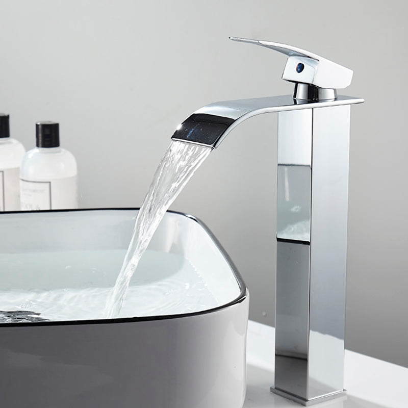 Waterfall Spout Vessel Sink Faucet Single Handle Square Faucet Chrome 11.8" Moderne Clearhalo 'Accueil' 'Amélioration Domiciliaire' 'bathroom_sink_faucets' 'Ensembles de Lavabo & de Robinet de Toilette' 'home_improvement' 'home_improvement_bathroom_sink_faucets' 'Robinet de Lavabo de Salle de Bain' 'Rénovation et Équipement de Salle de Bain' 7205888