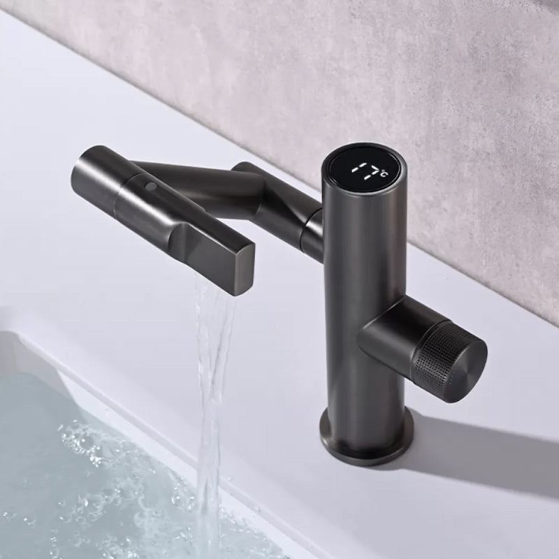 Modern Bathroom Vessel Faucet Swivel Spout Digital Display High-Arc Vessel Faucet Black Clearhalo 'Bathroom Remodel & Bathroom Fixtures' 'Bathroom Sink Faucets' 'Bathroom Sinks & Faucet Components' 'bathroom_sink_faucets' 'Home Improvement' 'home_improvement' 'home_improvement_bathroom_sink_faucets' 7205973