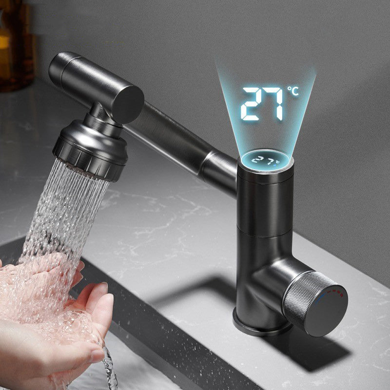 Modern Bathroom Vessel Faucet Swivel Spout Digital Display High-Arc Vessel Faucet Clearhalo 'Bathroom Remodel & Bathroom Fixtures' 'Bathroom Sink Faucets' 'Bathroom Sinks & Faucet Components' 'bathroom_sink_faucets' 'Home Improvement' 'home_improvement' 'home_improvement_bathroom_sink_faucets' 7205974