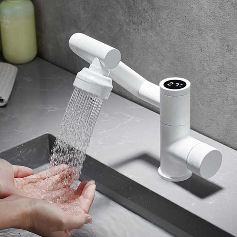 Modern Bathroom Vessel Faucet Swivel Spout Digital Display High-Arc Vessel Faucet Ivory Clearhalo 'Bathroom Remodel & Bathroom Fixtures' 'Bathroom Sink Faucets' 'Bathroom Sinks & Faucet Components' 'bathroom_sink_faucets' 'Home Improvement' 'home_improvement' 'home_improvement_bathroom_sink_faucets' 7205979