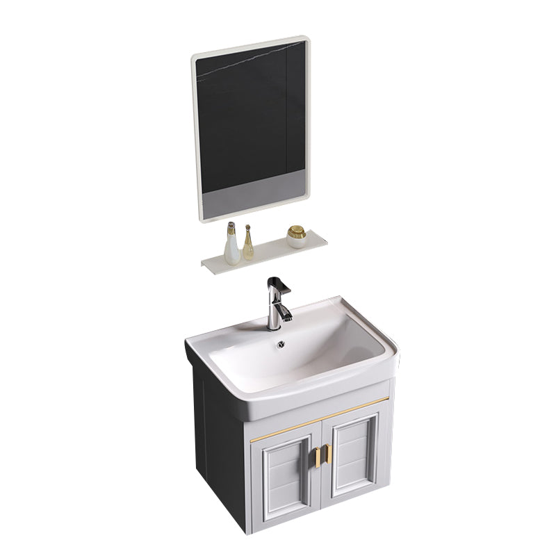 Wall Mounted Sink Vanity Contemporary Metal Bathroom Sink Vanity Vanity & Faucet & Mirrors 20"L x 14"W x 16"H Ceramic Clearhalo 'Bathroom Remodel & Bathroom Fixtures' 'Bathroom Vanities' 'bathroom_vanities' 'Home Improvement' 'home_improvement' 'home_improvement_bathroom_vanities' 7206733