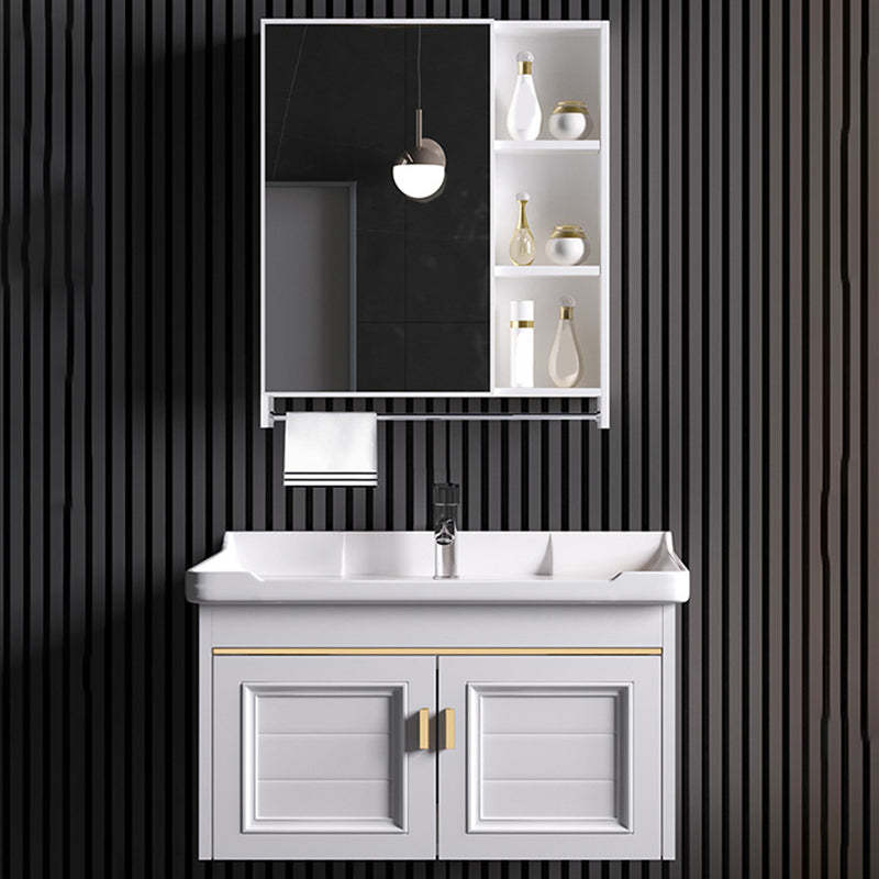 Wall Mounted Sink Vanity Contemporary Metal Bathroom Sink Vanity Clearhalo 'Bathroom Remodel & Bathroom Fixtures' 'Bathroom Vanities' 'bathroom_vanities' 'Home Improvement' 'home_improvement' 'home_improvement_bathroom_vanities' 7206734