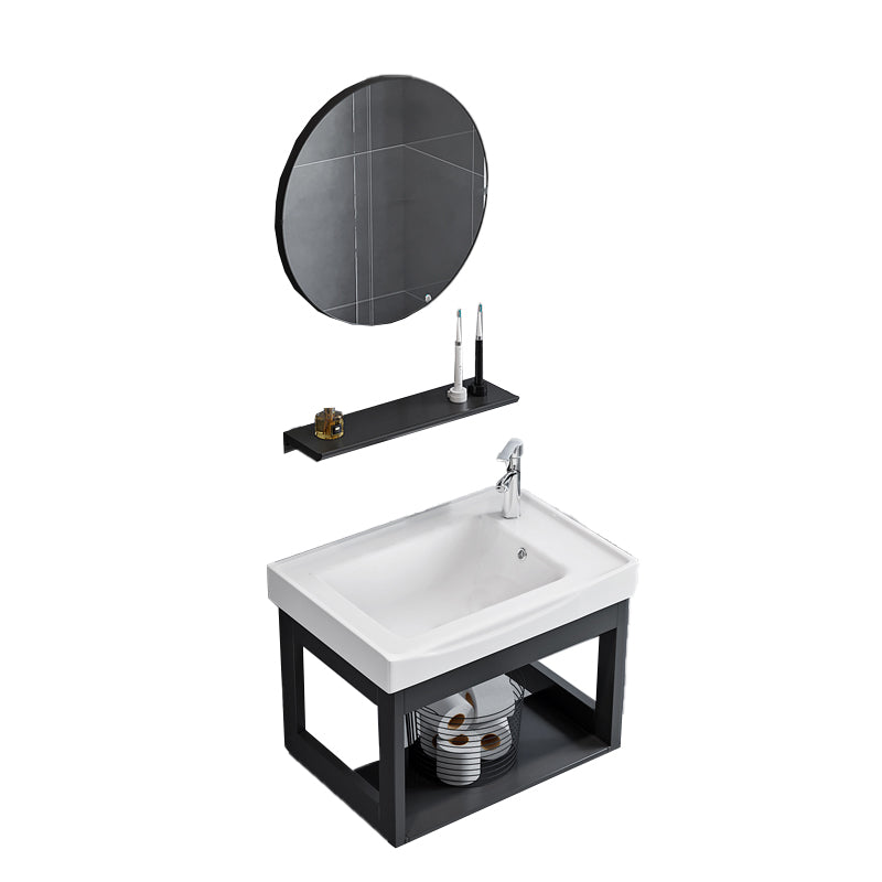 Bathroom Sink Vanity Rectangular Sink Storage Shelf Sink Vanity Vanity & Faucet & Round Mirror 20"L x 12"W x 15"H Clearhalo 'Bathroom Remodel & Bathroom Fixtures' 'Bathroom Vanities' 'bathroom_vanities' 'Home Improvement' 'home_improvement' 'home_improvement_bathroom_vanities' 7206773