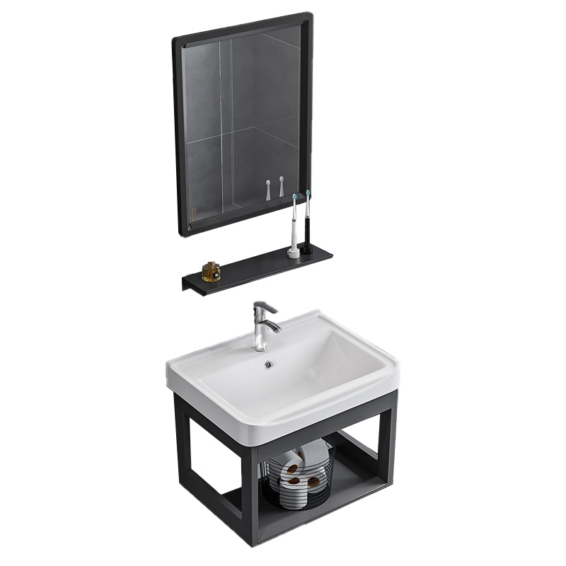 Bathroom Sink Vanity Rectangular Sink Storage Shelf Sink Vanity Vanity & Faucet & Square Mirror Clearhalo 'Bathroom Remodel & Bathroom Fixtures' 'Bathroom Vanities' 'bathroom_vanities' 'Home Improvement' 'home_improvement' 'home_improvement_bathroom_vanities' 7206780