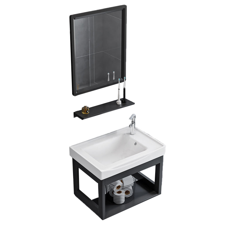 Bathroom Sink Vanity Rectangular Sink Storage Shelf Sink Vanity Vanity & Faucet & Square Mirror 20"L x 12"W x 15"H Clearhalo 'Bathroom Remodel & Bathroom Fixtures' 'Bathroom Vanities' 'bathroom_vanities' 'Home Improvement' 'home_improvement' 'home_improvement_bathroom_vanities' 7206782