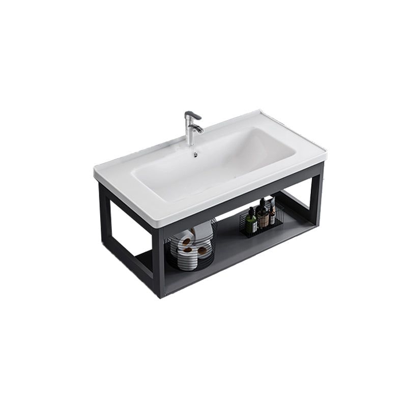 Bathroom Sink Vanity Rectangular Sink Storage Shelf Sink Vanity Vanity & Faucet 31.5"L x 15.7"W x 14.6"H Clearhalo 'Bathroom Remodel & Bathroom Fixtures' 'Bathroom Vanities' 'bathroom_vanities' 'Home Improvement' 'home_improvement' 'home_improvement_bathroom_vanities' 7206790