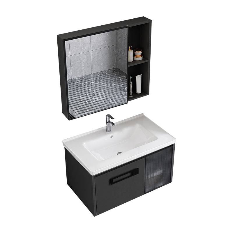 Sink Vanity Wall Mounted Rectangular Drawers Ceramic Sink Vanity Set Vanity & Faucet & Mirror Cabinet 31"L x 19"W x 16"H Ceramic Clearhalo 'Bathroom Remodel & Bathroom Fixtures' 'Bathroom Vanities' 'bathroom_vanities' 'Home Improvement' 'home_improvement' 'home_improvement_bathroom_vanities' 7206883