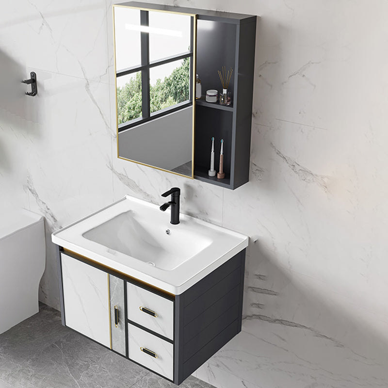 Vanity Set Wall Mounted Drawers Rectangular Ceramic Sink Vanity Set with Faucet Mirror Clearhalo 'Bathroom Remodel & Bathroom Fixtures' 'Bathroom Vanities' 'bathroom_vanities' 'Home Improvement' 'home_improvement' 'home_improvement_bathroom_vanities' 7206900