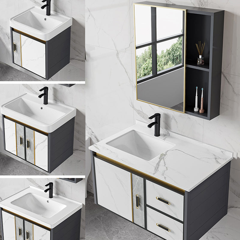 Vanity Set Wall Mounted Drawers Rectangular Ceramic Sink Vanity Set with Faucet Mirror Clearhalo 'Bathroom Remodel & Bathroom Fixtures' 'Bathroom Vanities' 'bathroom_vanities' 'Home Improvement' 'home_improvement' 'home_improvement_bathroom_vanities' 7206904