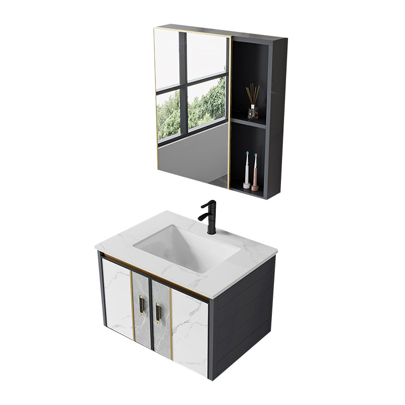 Vanity Set Wall Mounted Drawers Rectangular Ceramic Sink Vanity Set with Faucet Mirror Vanity & Faucet & Mirror Cabinet Stone Clearhalo 'Bathroom Remodel & Bathroom Fixtures' 'Bathroom Vanities' 'bathroom_vanities' 'Home Improvement' 'home_improvement' 'home_improvement_bathroom_vanities' 7206908