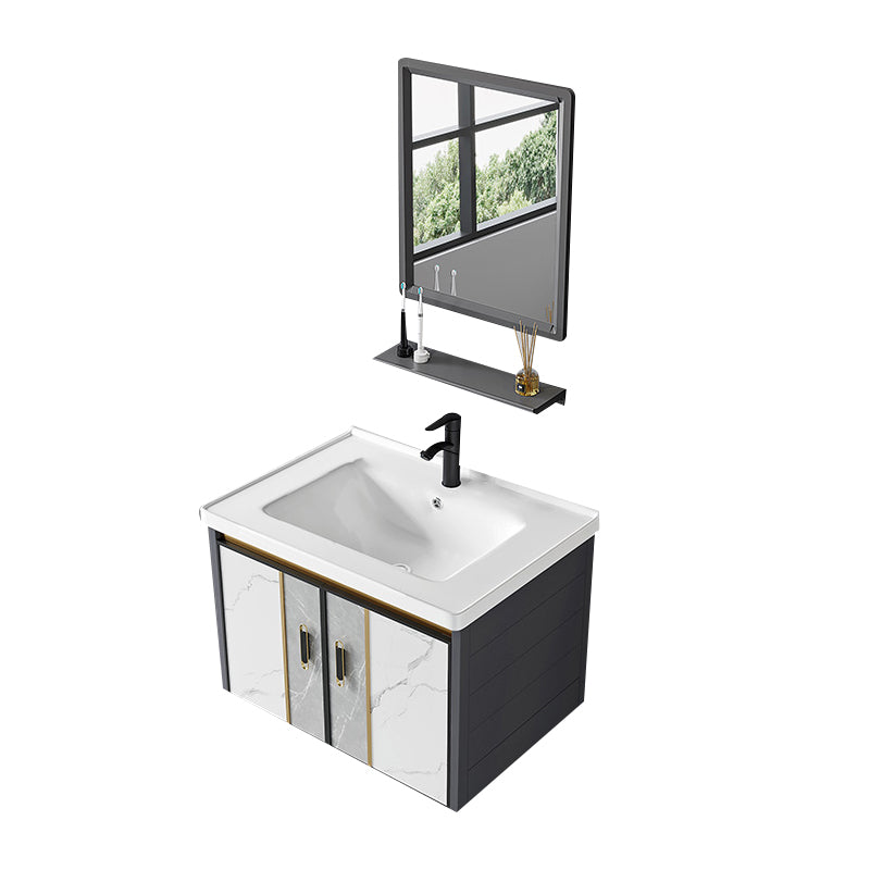 Vanity Set Wall Mounted Drawers Rectangular Ceramic Sink Vanity Set with Faucet Mirror Vanity & Faucet & Mirrors Ceramic Clearhalo 'Bathroom Remodel & Bathroom Fixtures' 'Bathroom Vanities' 'bathroom_vanities' 'Home Improvement' 'home_improvement' 'home_improvement_bathroom_vanities' 7206909