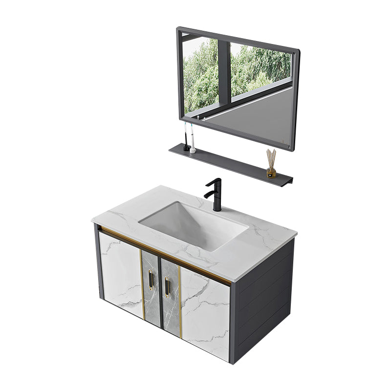 Vanity Set Wall Mounted Drawers Rectangular Ceramic Sink Vanity Set with Faucet Mirror Vanity & Faucet & Mirrors 31"L x 19"W x 16"H Stone Clearhalo 'Bathroom Remodel & Bathroom Fixtures' 'Bathroom Vanities' 'bathroom_vanities' 'Home Improvement' 'home_improvement' 'home_improvement_bathroom_vanities' 7206918