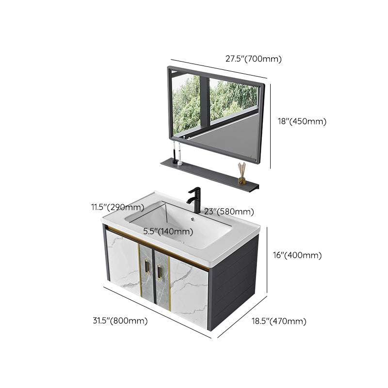 Vanity Set Wall Mounted Drawers Rectangular Ceramic Sink Vanity Set with Faucet Mirror Clearhalo 'Bathroom Remodel & Bathroom Fixtures' 'Bathroom Vanities' 'bathroom_vanities' 'Home Improvement' 'home_improvement' 'home_improvement_bathroom_vanities' 7206922