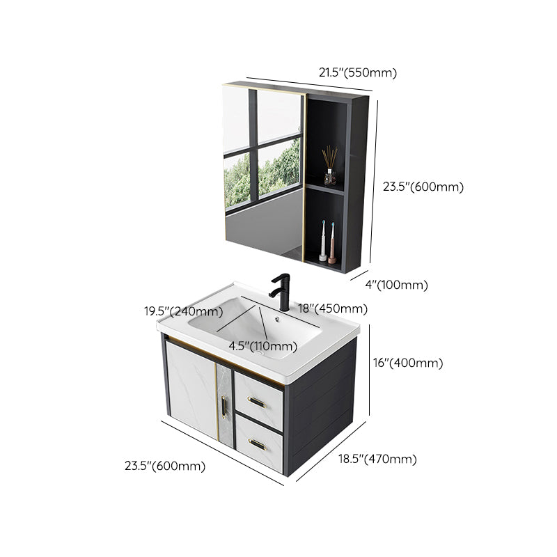 Vanity Set Wall Mounted Drawers Rectangular Ceramic Sink Vanity Set with Faucet Mirror Clearhalo 'Bathroom Remodel & Bathroom Fixtures' 'Bathroom Vanities' 'bathroom_vanities' 'Home Improvement' 'home_improvement' 'home_improvement_bathroom_vanities' 7206925