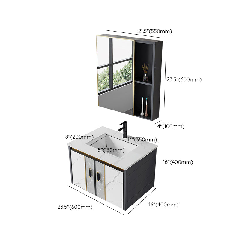 Vanity Set Wall Mounted Drawers Rectangular Ceramic Sink Vanity Set with Faucet Mirror Clearhalo 'Bathroom Remodel & Bathroom Fixtures' 'Bathroom Vanities' 'bathroom_vanities' 'Home Improvement' 'home_improvement' 'home_improvement_bathroom_vanities' 7206926