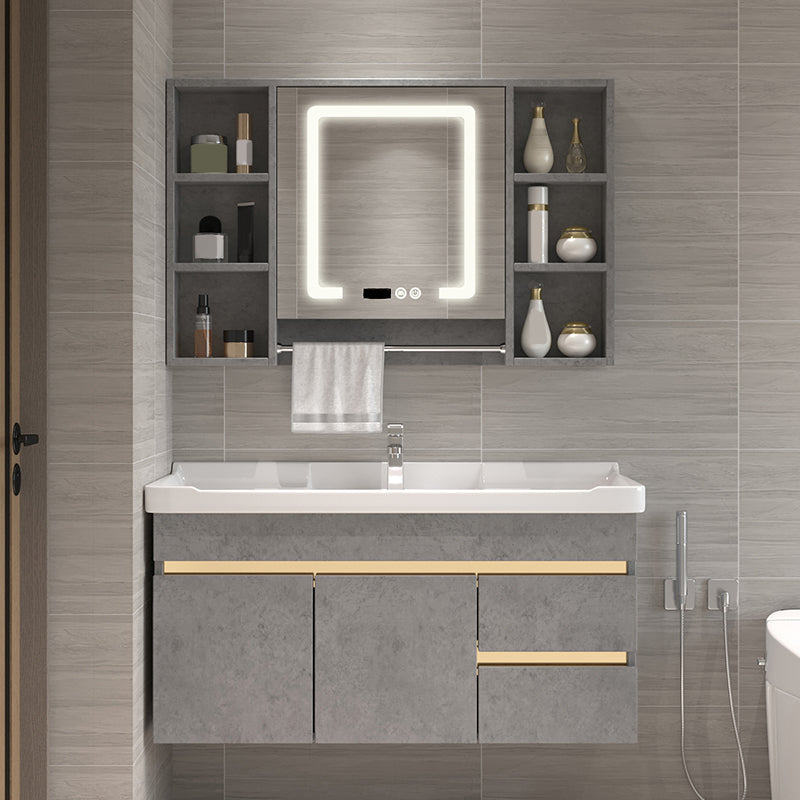 Glam Bathroom Vanity Ceramic Top with Soft Close Door Wall Mount Space Saver Vanity Clearhalo 'Bathroom Remodel & Bathroom Fixtures' 'Bathroom Vanities' 'bathroom_vanities' 'Home Improvement' 'home_improvement' 'home_improvement_bathroom_vanities' 7206934