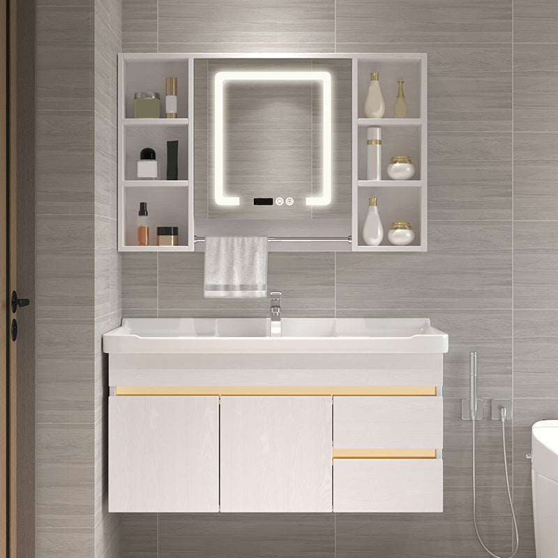 Glam Bathroom Vanity Ceramic Top with Soft Close Door Wall Mount Space Saver Vanity Clearhalo 'Bathroom Remodel & Bathroom Fixtures' 'Bathroom Vanities' 'bathroom_vanities' 'Home Improvement' 'home_improvement' 'home_improvement_bathroom_vanities' 7206937