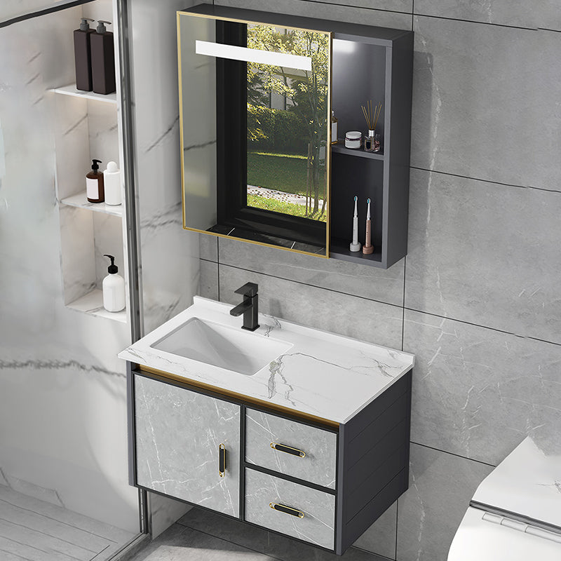 Modern Sink Vanity Set Wall Mounted Drawers Ceramic Sink Set Clearhalo 'Bathroom Remodel & Bathroom Fixtures' 'Bathroom Vanities' 'bathroom_vanities' 'Home Improvement' 'home_improvement' 'home_improvement_bathroom_vanities' 7206980