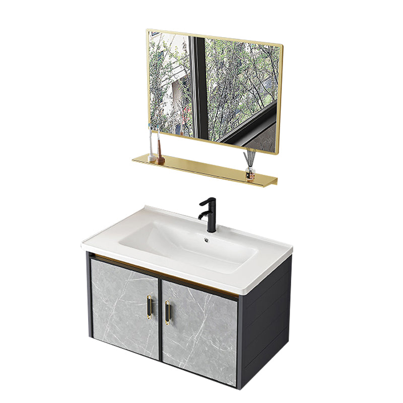 Modern Sink Vanity Set Wall Mounted Drawers Ceramic Sink Set Vanity & Faucet & Mirrors 31"L x 19"W x 16"H Ceramic Clearhalo 'Bathroom Remodel & Bathroom Fixtures' 'Bathroom Vanities' 'bathroom_vanities' 'Home Improvement' 'home_improvement' 'home_improvement_bathroom_vanities' 7207002