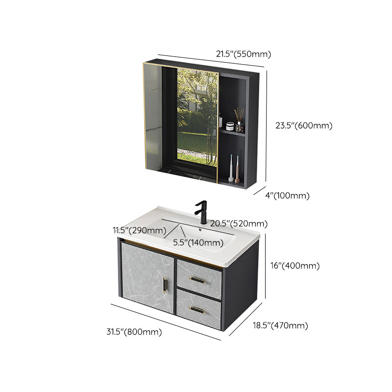 Modern Sink Vanity Set Wall Mounted Drawers Ceramic Sink Set Clearhalo 'Bathroom Remodel & Bathroom Fixtures' 'Bathroom Vanities' 'bathroom_vanities' 'Home Improvement' 'home_improvement' 'home_improvement_bathroom_vanities' 7207023